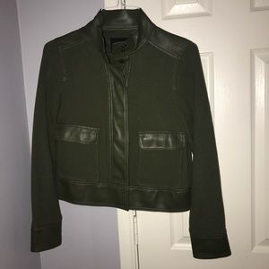 Army green jacket w/ leather trimming. Never worn